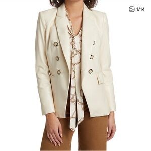 VERONICA BEARD | Cream Ruched Sleeve Vegan Leather Dickey Blazer Jacket Size 10